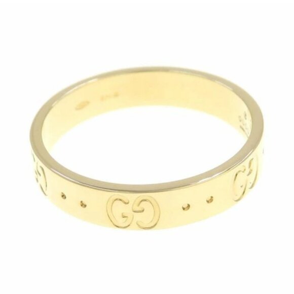 GUCCI GG Logo Band Ring size US7.5 18k Yellow Gold Auth #0354F - Picture 5 of 6